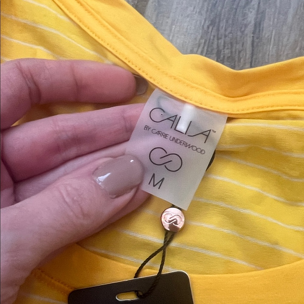 NEW CALIA by Carrie Underwood Yellow Striped Short Sleeve Tee - Picture 3 of 8